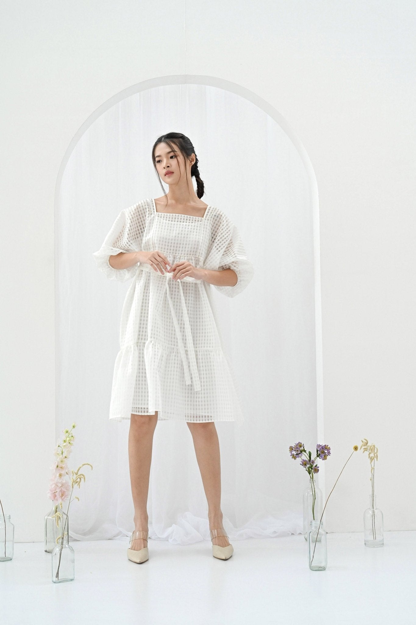 Jeannette Signature Dress - Ivory Plaid